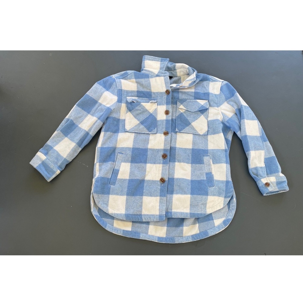 Members Mark Plaid Shacket Mens Large Blue White Buffalo Check Flannel Jacket